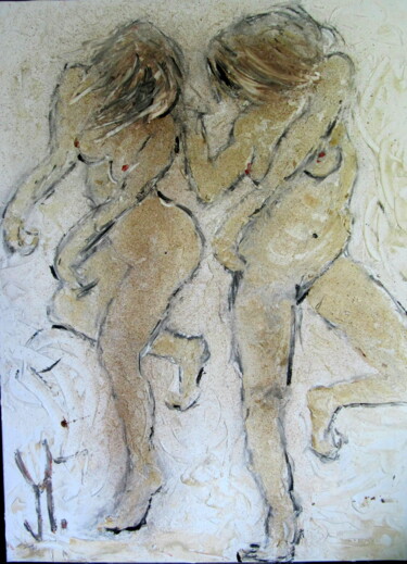 Painting titled "La Danse à 2" by Jean Edmond Tropet, Original Artwork, Pigments Mounted on Wood Stretcher frame