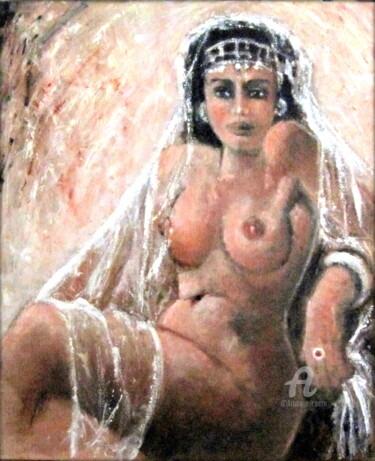 Painting titled "LA BELLE ORIENTALE" by Jean Edmond Tropet, Original Artwork, Oil Mounted on Wood Panel