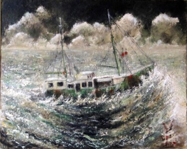 Malerei mit dem Titel "Retour de pêche" von Jean Edmond Tropet, Original-Kunstwerk, Öl