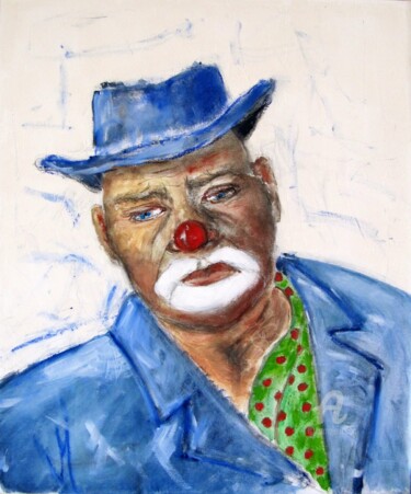 Schilderij getiteld "CLOWN aux cheveux r…" door Jean Edmond Tropet, Origineel Kunstwerk, Olie