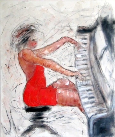 Schilderij getiteld "Au piano, jouant Ra…" door Jean Edmond Tropet, Origineel Kunstwerk