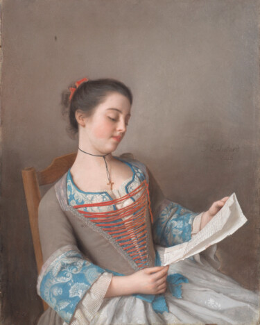 Painting titled "La liseuse" by Jean-Étienne Liotard, Original Artwork, Oil