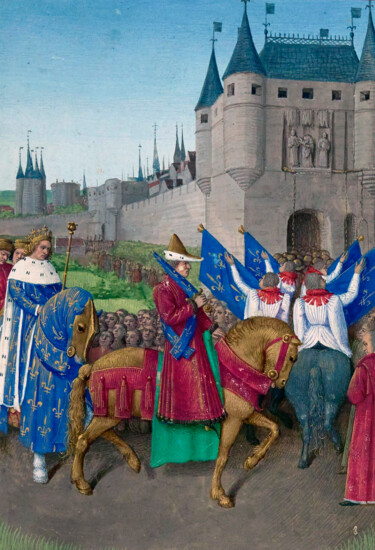 Pintura intitulada "Charles V's entry i…" por Jean Fouquet, Obras de arte originais, Óleo