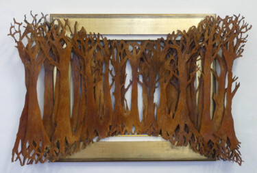 Skulptur mit dem Titel "Chère wood" von Jean-François André, Original-Kunstwerk, Metalle Auf Keilrahmen aus Holz montiert