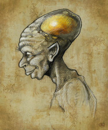 Digital Arts titled "L'homme au cerveau…" by Jean-François André, Original Artwork, Digital Painting