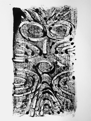 Gravures & estampes intitulée "Totem XIII" par Jean-François Frelin (Mindu), Œuvre d'art originale, Monotype