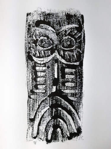 Gravures & estampes intitulée "Totem IX" par Jean-François Frelin (Mindu), Œuvre d'art originale, Monotype