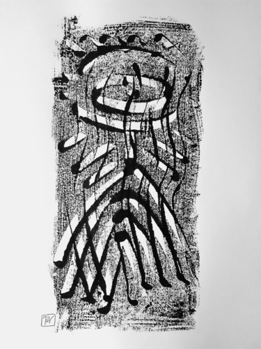Gravures & estampes intitulée "totem I" par Jean-François Frelin (Mindu), Œuvre d'art originale, Monotype