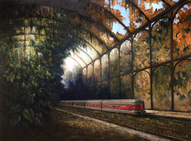 Painting titled "La gare centrale" by Jean-François Grébert, Original Artwork, Oil