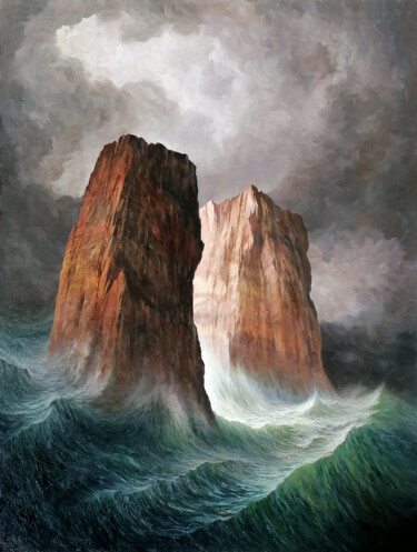 Картина под названием "Le deux rocs" - Jean-François Grébert, Подлинное произведение искусства, Масло Установлен на Деревянн…
