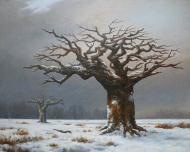 Painting titled "Hiver" by Jean-François Grébert, Original Artwork, Oil