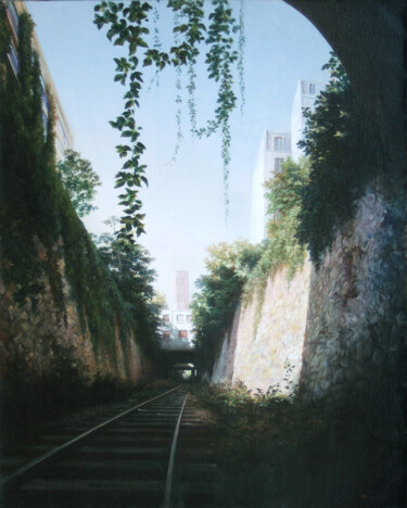 Malerei mit dem Titel "Le tunnel d'Alésia" von Jean-François Grébert, Original-Kunstwerk, Öl