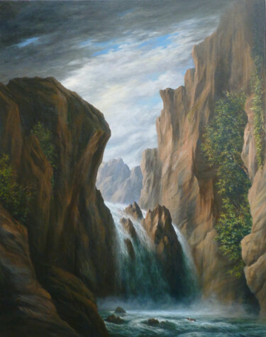 Pittura intitolato "La chute d'eau" da Jean-François Grébert, Opera d'arte originale, Olio