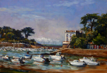 Peinture intitulée "la plage du château…" par Jean-François Grébert, Œuvre d'art originale, Huile
