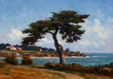 Painting titled "Cyprès de Pornic" by Jean-François Grébert, Original Artwork, Oil