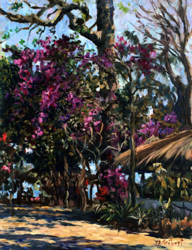 Painting titled "Bougainvilliers" by Jean-François Grébert, Original Artwork, Oil