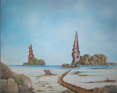 Painting titled "LE PHARE" by Jean-François Hamoury, Original Artwork, Oil