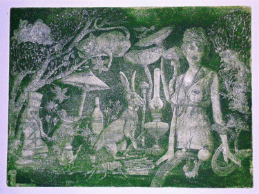Incisioni, stampe intitolato "Alice aux pays des…" da Jean-François Jullien, Opera d'arte originale, Acquaforte