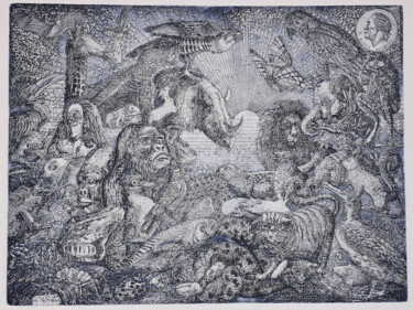 Gravures & estampes intitulée "Hommages des animau…" par Jean-François Jullien, Œuvre d'art originale, Eau-forte
