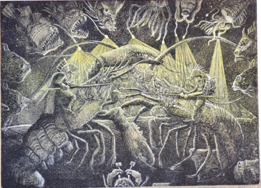 Gravures & estampes intitulée "Tournoi sous les fe…" par Jean-François Jullien, Œuvre d'art originale, Gravure