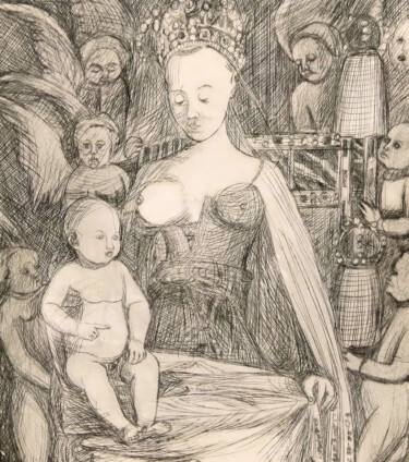 印花与版画 标题为“Vierge et enfant” 由Jean-François Jullien, 原创艺术品, 雕刻
