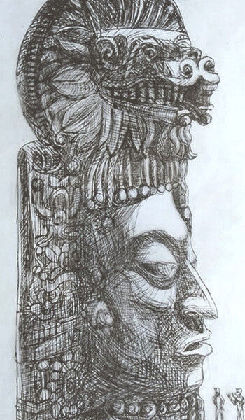 Printmaking titled "Prince maya coiffé…" by Jean-François Jullien, Original Artwork, Engraving