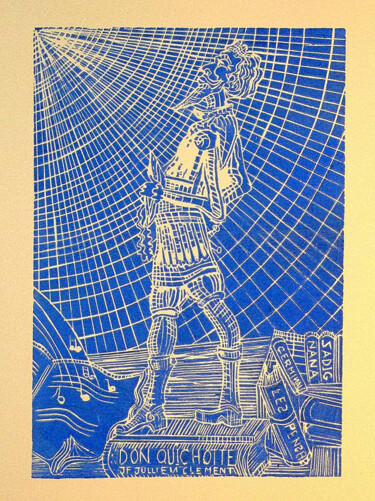 Druckgrafik mit dem Titel "Don QUICHOTTE" von Jean-François Jullien, Original-Kunstwerk, Linoldrucke