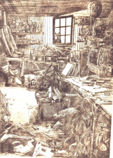 Отпечатки и Гравюры под названием "Visiteur à l'atelier" - Jean-François Jullien, Подлинное произведение искусства, гравюра