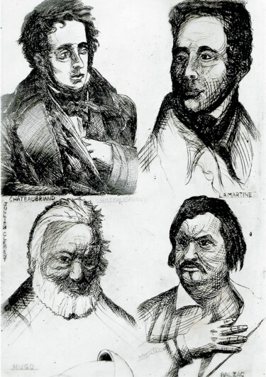 Printmaking titled "Auteurs romantiques" by Jean-François Jullien, Original Artwork, Engraving