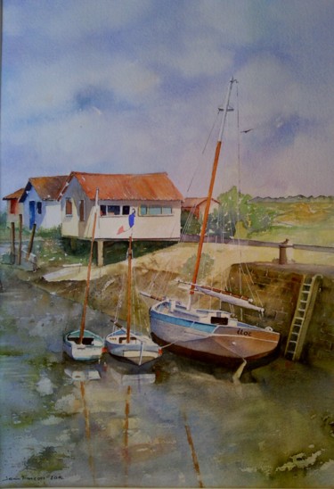 Painting titled "APRES-MIDI A MORNAC" by Jean-Francois Louvancourt, Original Artwork, Watercolor