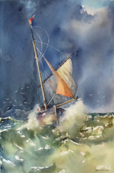 Painting titled "DANS LA TEMPETE" by Jean-Francois Louvancourt, Original Artwork, Watercolor