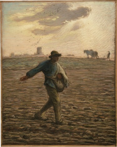 Painting titled "Le Semeur" by Jean-François Millet, Original Artwork, Pastel