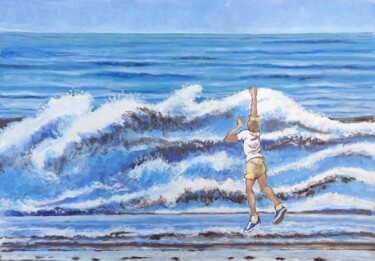 Peinture intitulée "La vague" par Jean François Poussard, Œuvre d'art originale, Gouache