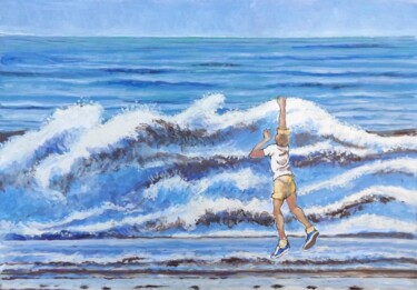 Schilderij getiteld "La vague" door Jean François Poussard, Origineel Kunstwerk, Gouache