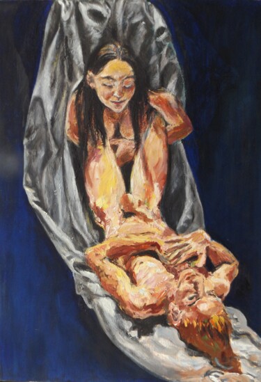 Картина под названием "Descente de croix." - Jean François Poussard, Подлинное произведение искусства, Масло