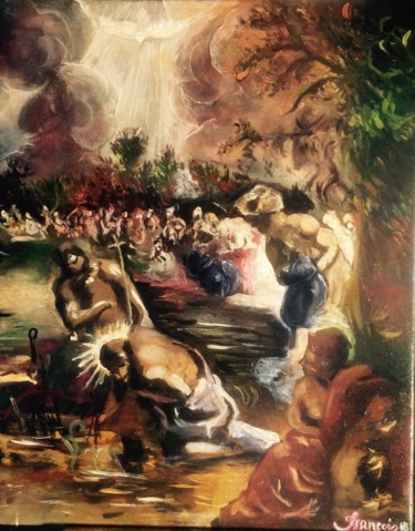 Peinture intitulée "bapteme-du-christ" par Jean-Francois Rinoldo, Œuvre d'art originale, Huile