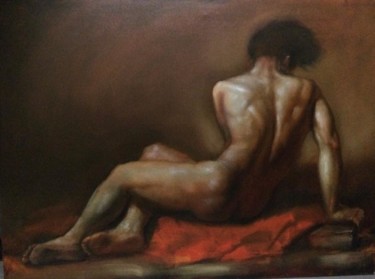 Peinture intitulée "nu masculin de dos" par Jean-Francois Rinoldo, Œuvre d'art originale, Huile