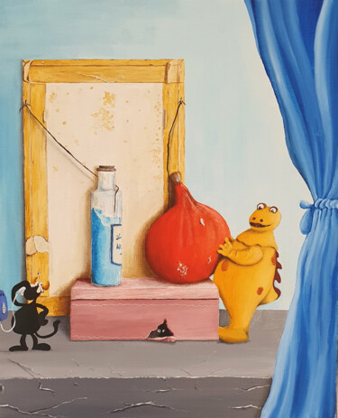 Schilderij getiteld "Allo docteur?" door Jean-François Rousselot, Origineel Kunstwerk, Olie Gemonteerd op Frame voor houten…