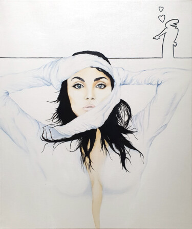 Painting titled "Blanc passion" by Jean-François Rousselot, Original Artwork, Oil Mounted on Wood Stretcher frame