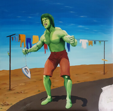 Malerei mit dem Titel "Hulk, la grande les…" von Jean-François Rousselot, Original-Kunstwerk, Öl Auf Keilrahmen aus Holz mon…