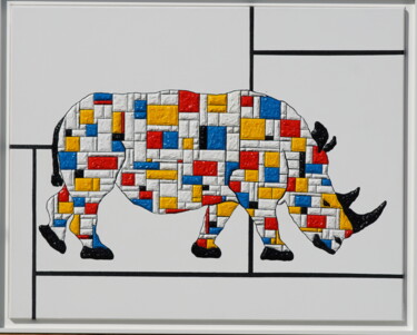 Peinture intitulée "Kifaru Mondrian" par Jean François Schick, Œuvre d'art originale, Acrylique