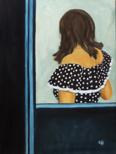 Картина под названием "La fille à la robe…" - Jean-François Zanette, Подлинное произведение искусства, Масло
