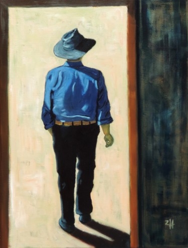 Painting titled "L'homme au chapeau…" by Jean-François Zanette, Original Artwork, Oil