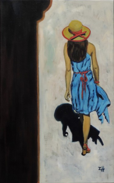 Peinture intitulée "La fille aux rubans…" par Jean-François Zanette, Œuvre d'art originale, Huile