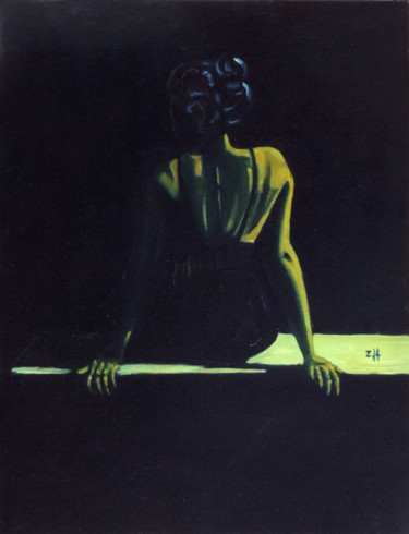 Painting titled "La fille en noir /…" by Jean-François Zanette, Original Artwork, Oil