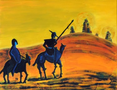 Painting titled "Don Quichotte et Sa…" by Jean-François Zanette, Original Artwork, Oil