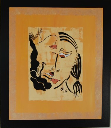 Painting titled "face-a-face-sur-fon…" by Jean Frazer, Original Artwork