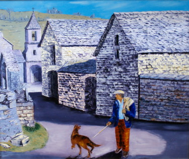 Peinture intitulée "Village sur le Caus…" par Jean Gony, Œuvre d'art originale, Huile