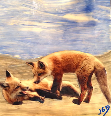 Collages intitulée "Fratrie de renards…" par Jean-Guy Alarie, Œuvre d'art originale, Acrylique
