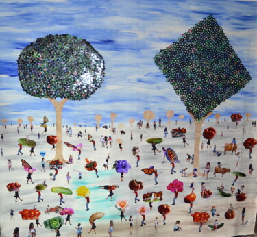 Exode rural Collages intitulée "Exode rural" par Jean-Guy Alarie, Œuvre d'art originale, Acrylique